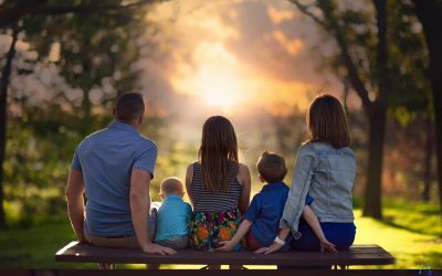 healthy family watching sunset